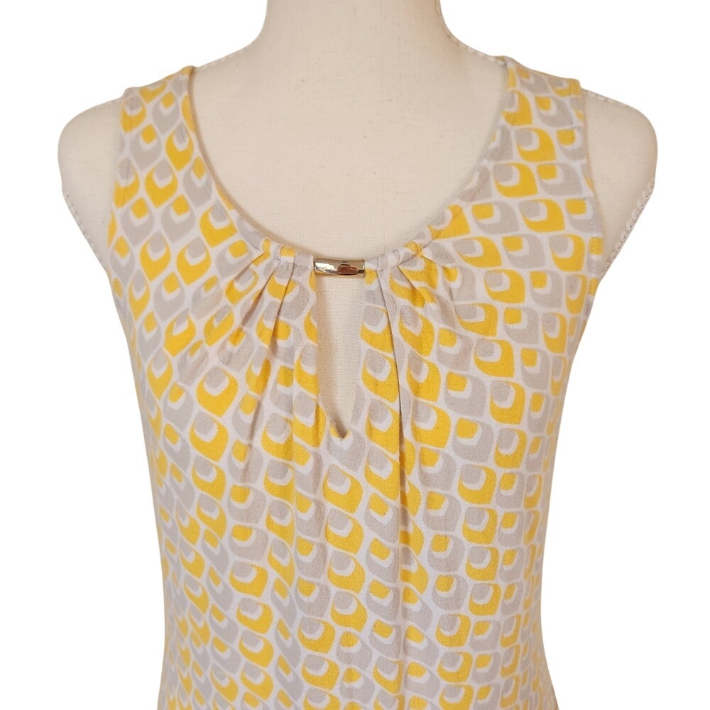 Banana Republic Yellow and Gray Retro Geometric Print Blouse Size XS